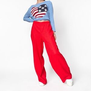 Magaschoni Vibrant Red Wide-Leg Pants 100% Linen Coastal Chic Quiet Luxury M